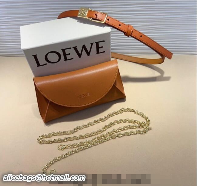 Best Price Loewe Smooth Calfskin Belt with Pouch LW102201 Brown 2024