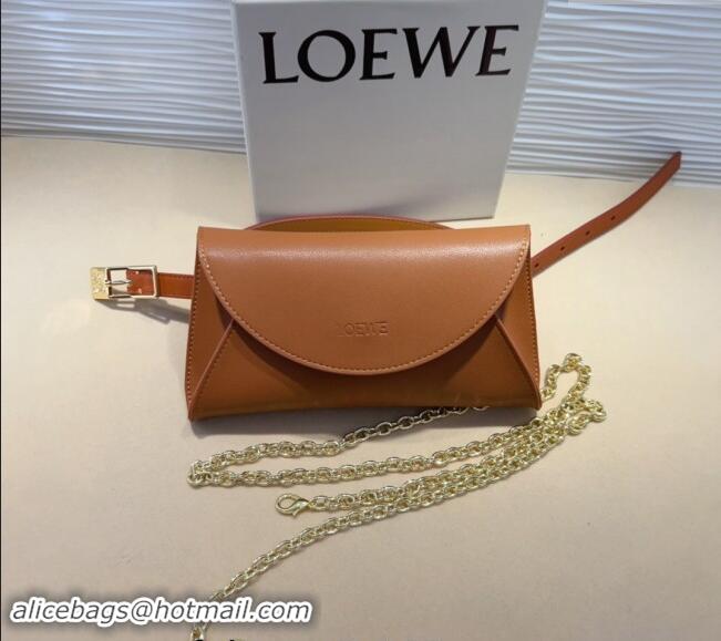 Best Price Loewe Smooth Calfskin Belt with Pouch LW102201 Brown 2024