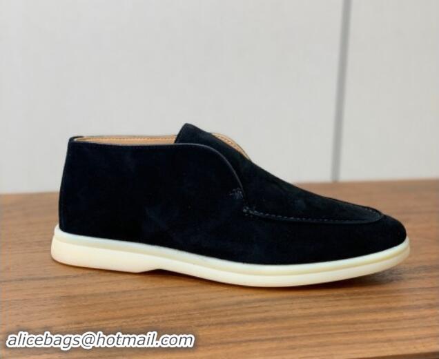 Stylish Loro Piana Suede High-top Loafers Black 011047