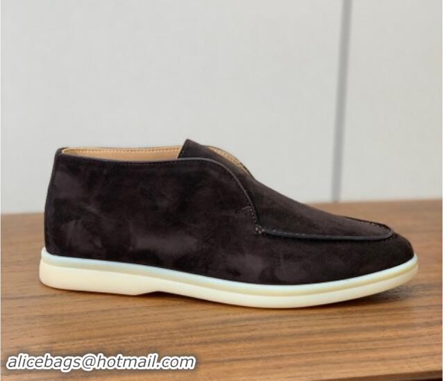 Pretty Style Loro Piana Suede High-top Loafers Coffee Brown 011049