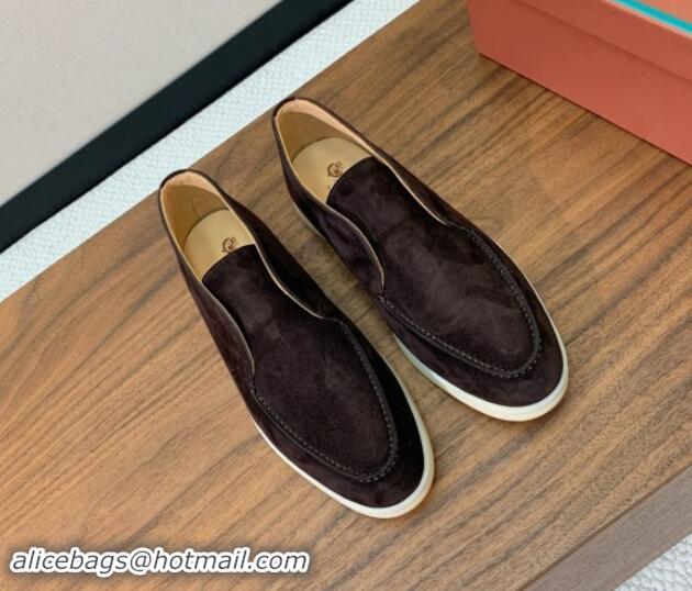 Pretty Style Loro Piana Suede High-top Loafers Coffee Brown 011049