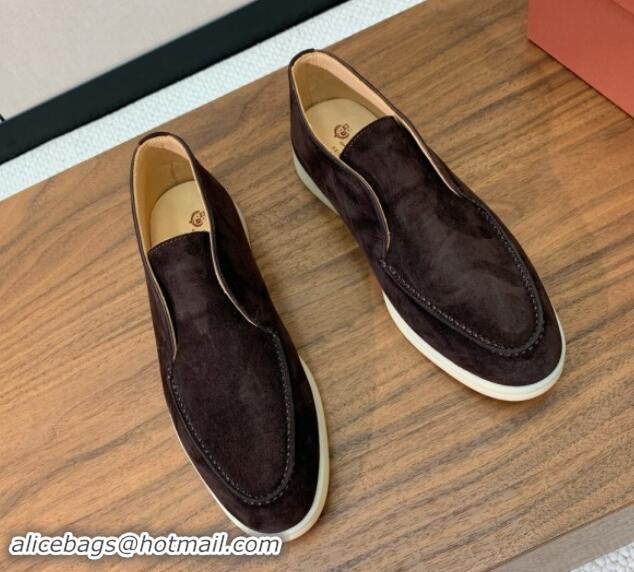 Pretty Style Loro Piana Suede High-top Loafers Coffee Brown 011049