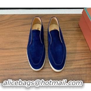 Classic Hot Loro Piana Suede High-top Loafers Deep Blue 011051