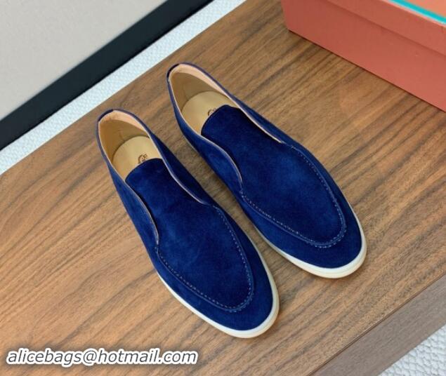 Classic Hot Loro Piana Suede High-top Loafers Deep Blue 011051