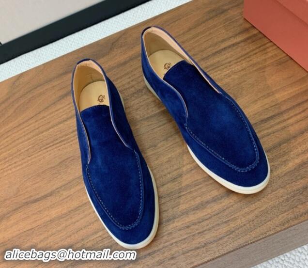 Classic Hot Loro Piana Suede High-top Loafers Deep Blue 011051