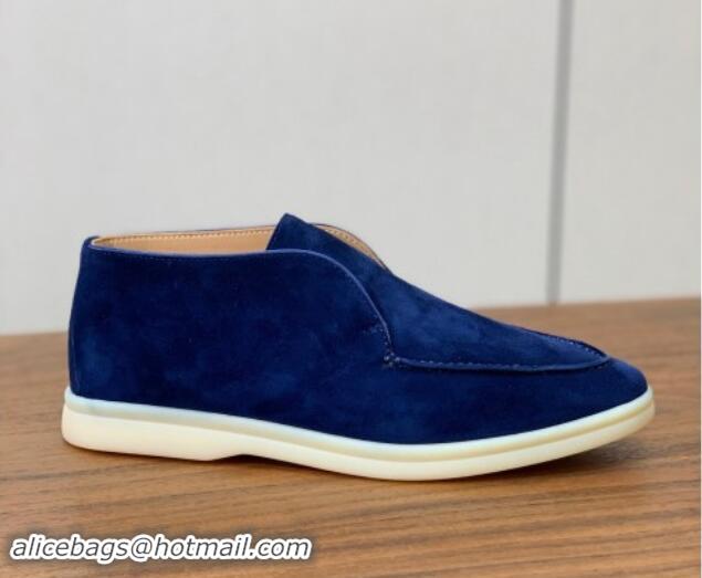 Classic Hot Loro Piana Suede High-top Loafers Deep Blue 011051