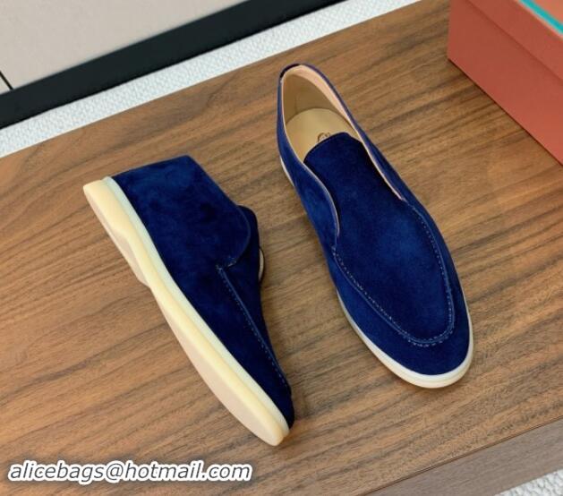 Classic Hot Loro Piana Suede High-top Loafers Deep Blue 011051