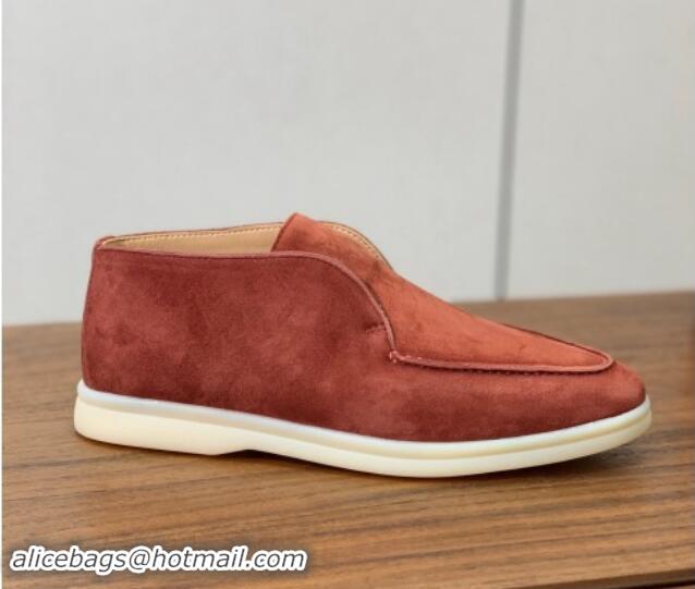 Grade Loro Piana Suede High-top Loafers Brick Red 011056