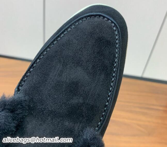 Durable Loro Piana High-top Loafers in Suede and Wool Fur Black 1011058