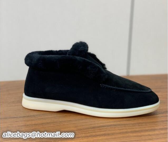 Durable Loro Piana High-top Loafers in Suede and Wool Fur Black 1011058