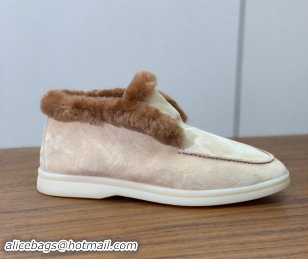 Trendy Design Loro Piana High-top Loafers in Suede and Wool Fur 387Beige 1011059