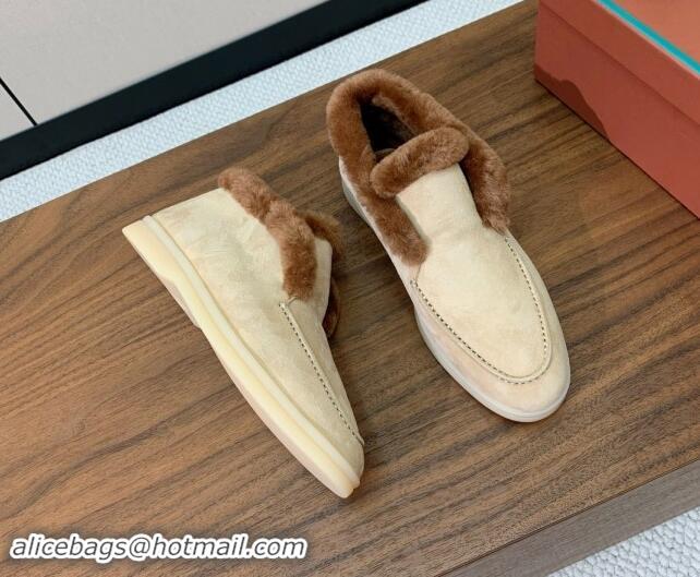 Trendy Design Loro Piana High-top Loafers in Suede and Wool Fur 387Beige 1011059