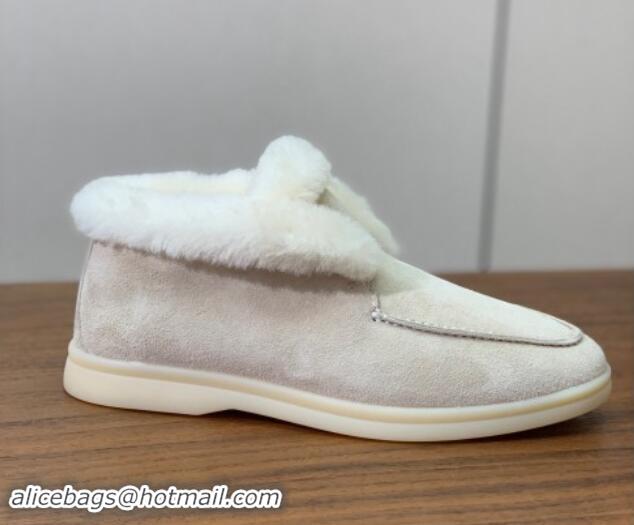 Shop Duplicate Loro Piana High-top Loafers in Suede and Wool Fur Pale Beige 1011061