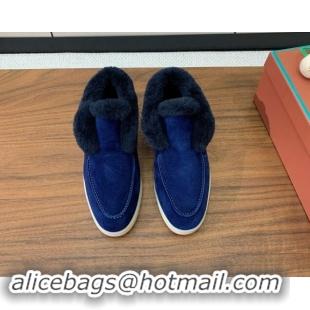 Best Product Loro Piana High-top Loafers in Suede and Wool Fur Deep Blue 1011062