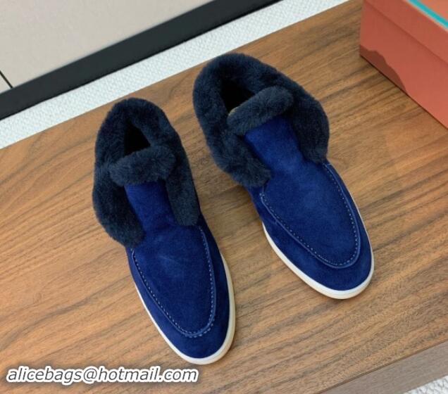 Best Product Loro Piana High-top Loafers in Suede and Wool Fur Deep Blue 1011062