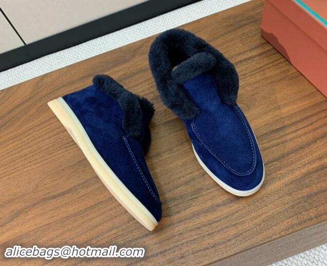 Best Product Loro Piana High-top Loafers in Suede and Wool Fur Deep Blue 1011062