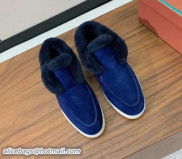 Best Product Loro Piana High-top Loafers in Suede and Wool Fur Deep Blue 1011062