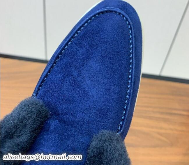 Best Product Loro Piana High-top Loafers in Suede and Wool Fur Deep Blue 1011062