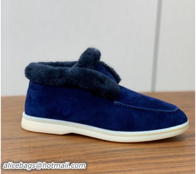 Best Product Loro Piana High-top Loafers in Suede and Wool Fur Deep Blue 1011062