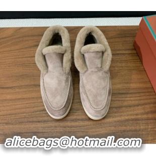 Good Product Loro Piana High-top Loafers in Suede and Wool Fur Dusty Camel 1011063