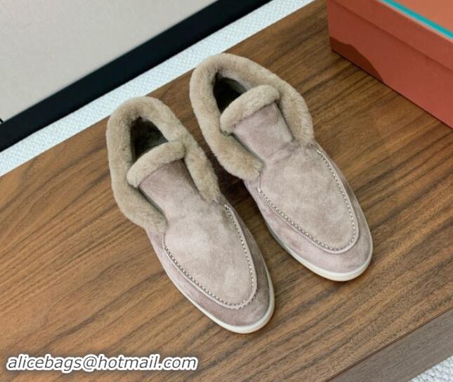 Good Product Loro Piana High-top Loafers in Suede and Wool Fur Dusty Camel 1011063