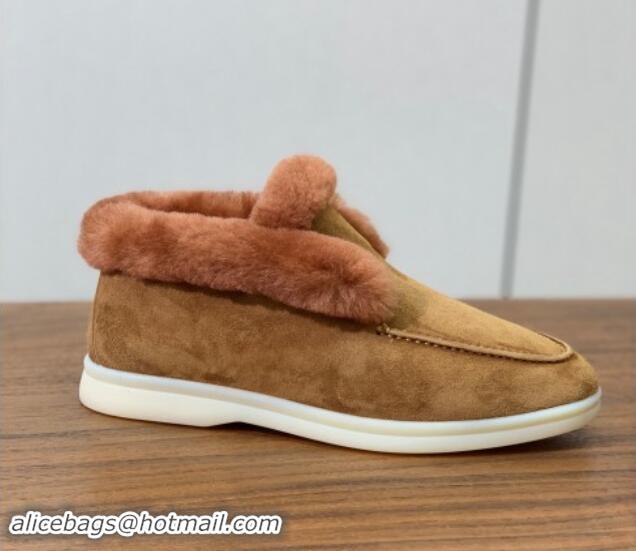 Popular Style Loro Piana High-top Loafers in Suede and Wool Fur Brown 1011064