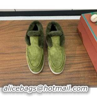 Charming Loro Piana High-top Loafers in Suede and Wool Fur LywGreen 011065