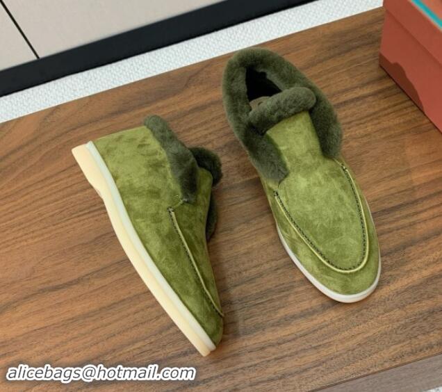 Charming Loro Piana High-top Loafers in Suede and Wool Fur LywGreen 011065