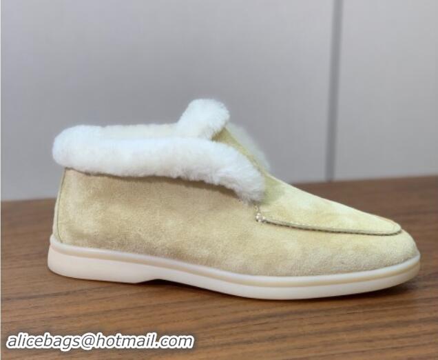 Hot Style Loro Piana High-top Loafers in Suede and Wool Fur LywYellow 011066