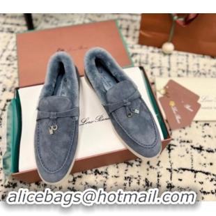 Sophisticated Loro Piana Summer Charm Loafers in Suede and Rabbit Fur Grey 011070