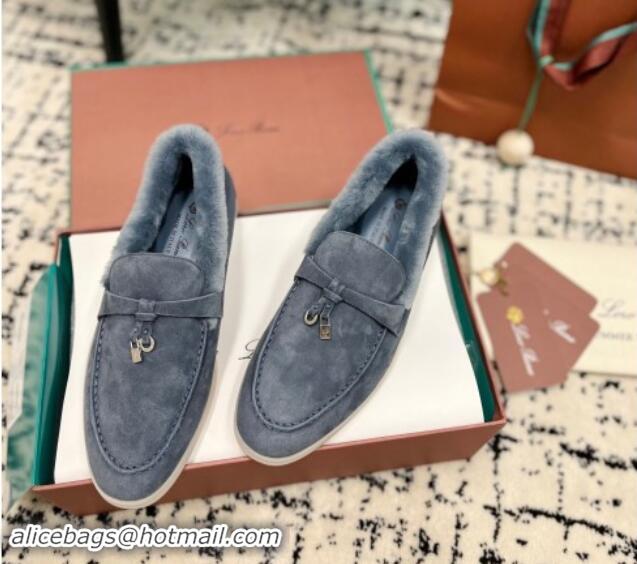 Sophisticated Loro Piana Summer Charm Loafers in Suede and Rabbit Fur Grey 011070