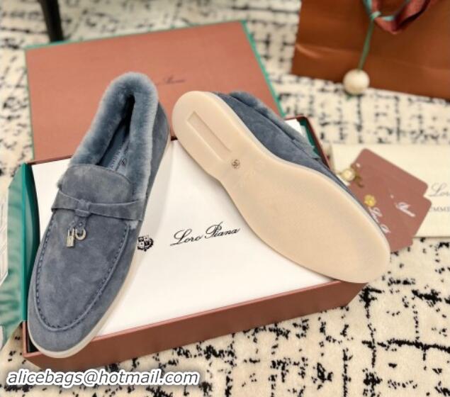 Sophisticated Loro Piana Summer Charm Loafers in Suede and Rabbit Fur Grey 011070