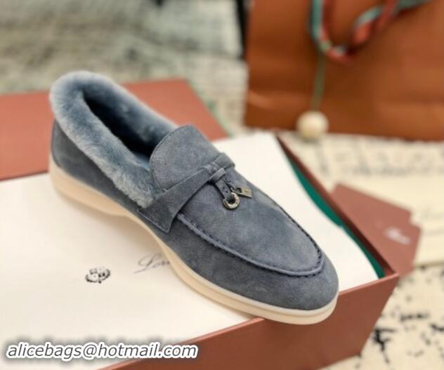 Sophisticated Loro Piana Summer Charm Loafers in Suede and Rabbit Fur Grey 011070