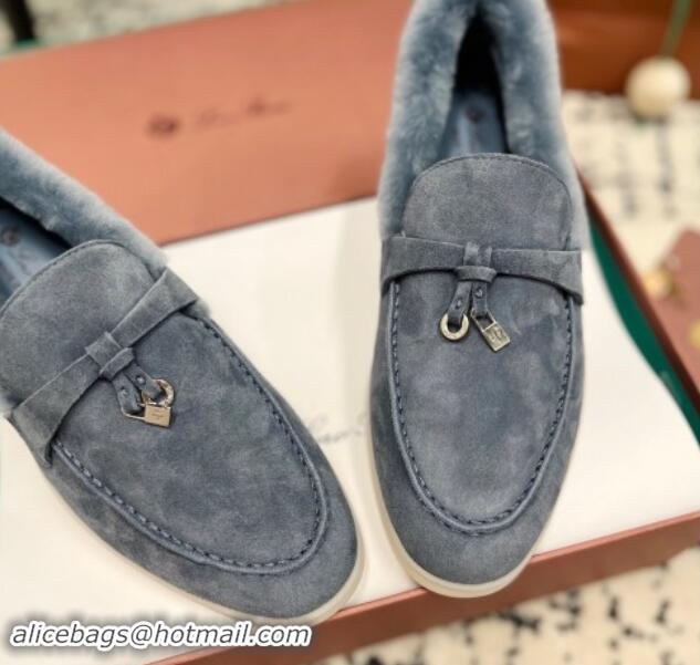 Sophisticated Loro Piana Summer Charm Loafers in Suede and Rabbit Fur Grey 011070