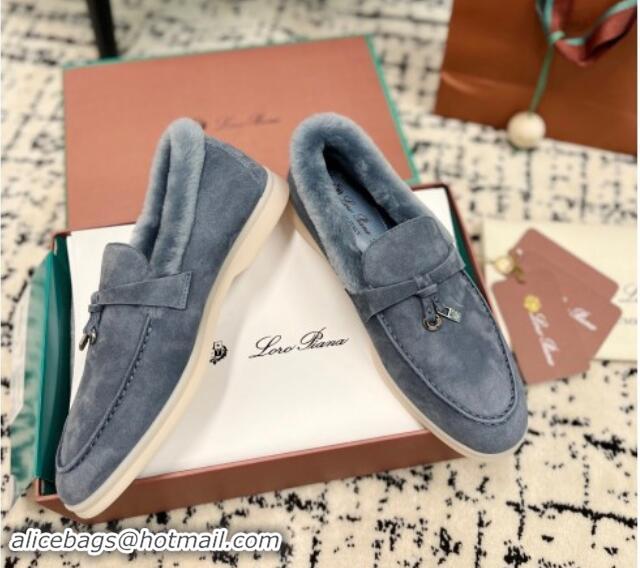 Sophisticated Loro Piana Summer Charm Loafers in Suede and Rabbit Fur Grey 011070