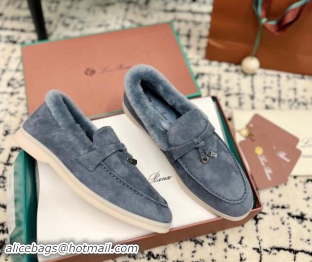 Sophisticated Loro Piana Summer Charm Loafers in Suede and Rabbit Fur Grey 011070