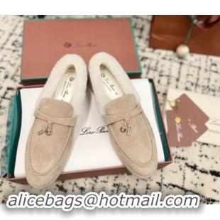 Unique Style Loro Piana Summer Charm Loafers in Suede and Rabbit Fur Nude 011075