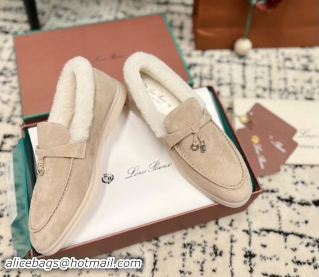 Unique Style Loro Piana Summer Charm Loafers in Suede and Rabbit Fur Nude 011075