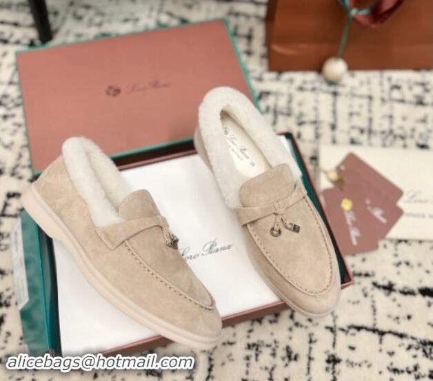 Unique Style Loro Piana Summer Charm Loafers in Suede and Rabbit Fur Nude 011075