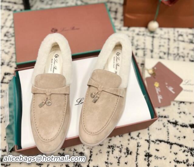 Unique Style Loro Piana Summer Charm Loafers in Suede and Rabbit Fur Nude 011075