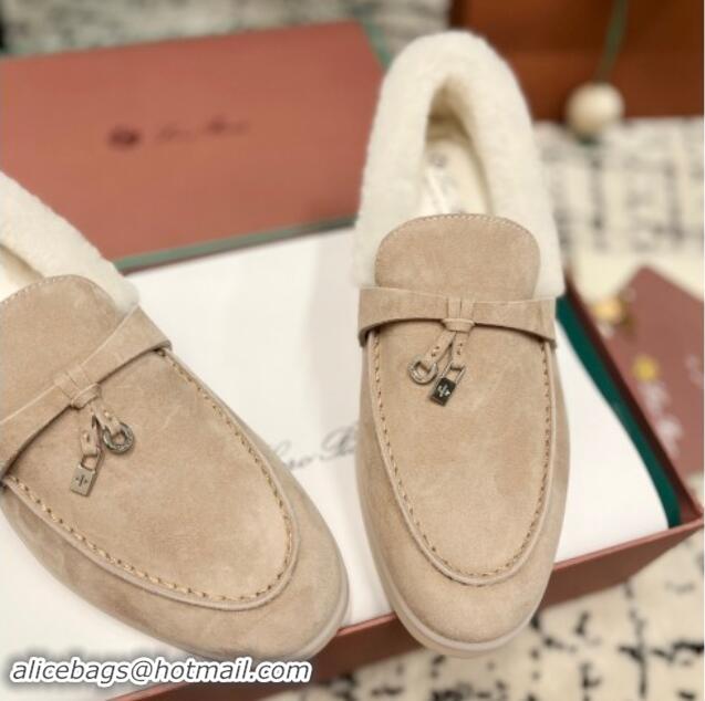 Unique Style Loro Piana Summer Charm Loafers in Suede and Rabbit Fur Nude 011075