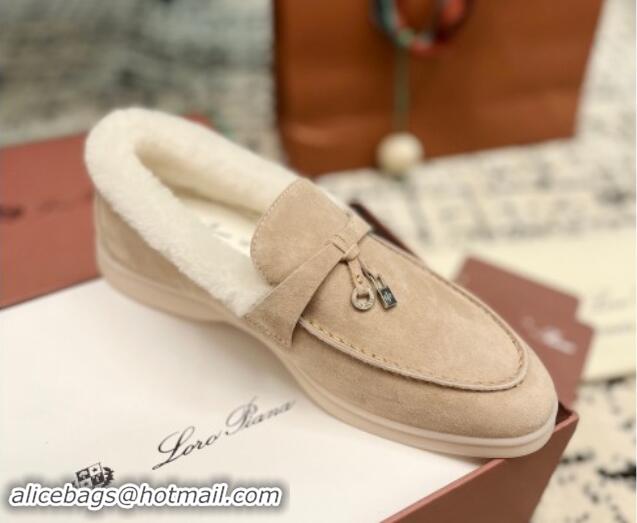 Unique Style Loro Piana Summer Charm Loafers in Suede and Rabbit Fur Nude 011075