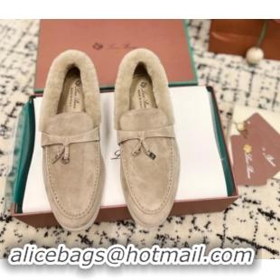 Best Price Loro Piana Summer Charm Loafers in Suede and Rabbit Fur Grey 011077