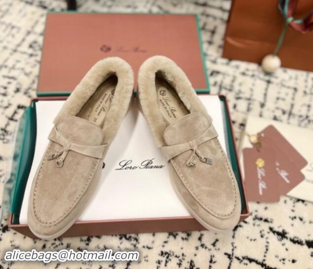 Best Price Loro Piana Summer Charm Loafers in Suede and Rabbit Fur Grey 011077