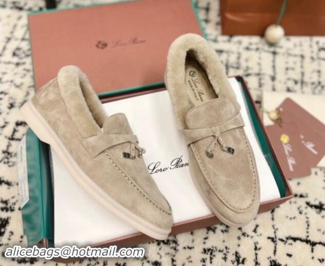 Best Price Loro Piana Summer Charm Loafers in Suede and Rabbit Fur Grey 011077