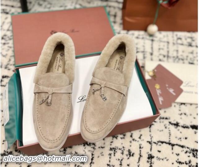 Best Price Loro Piana Summer Charm Loafers in Suede and Rabbit Fur Grey 011077