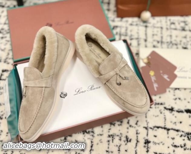 Best Price Loro Piana Summer Charm Loafers in Suede and Rabbit Fur Grey 011077