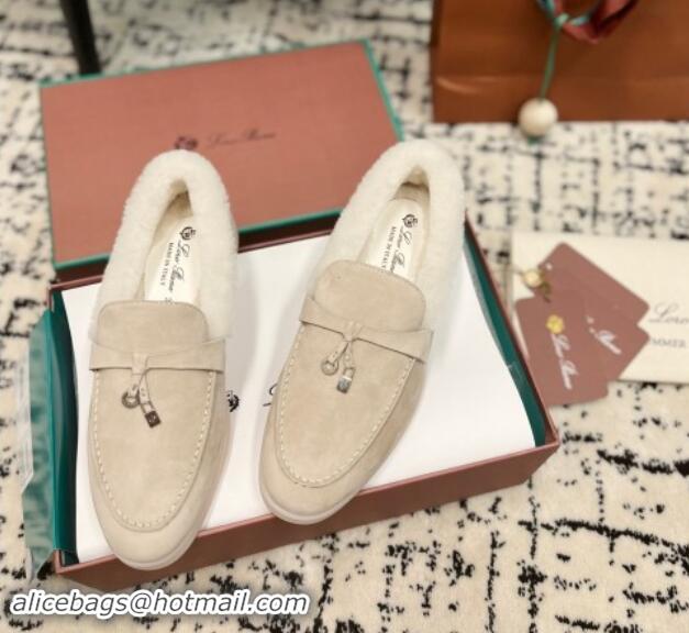 Big Discount Loro Piana Summer Charm Loafers in Suede and Rabbit Fur Light Beige 1011078