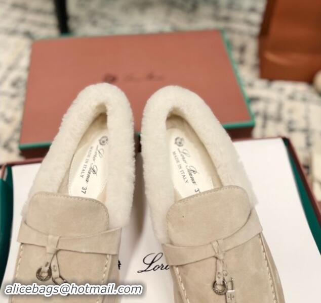 Big Discount Loro Piana Summer Charm Loafers in Suede and Rabbit Fur Light Beige 1011078