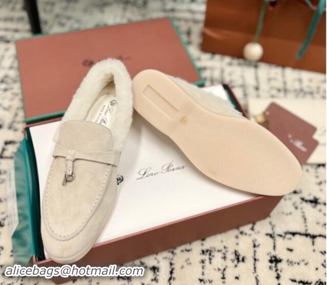 Low Price Loro Piana Summer Charm Loafers in Suede and Rabbit Fur Light Grey 1011079